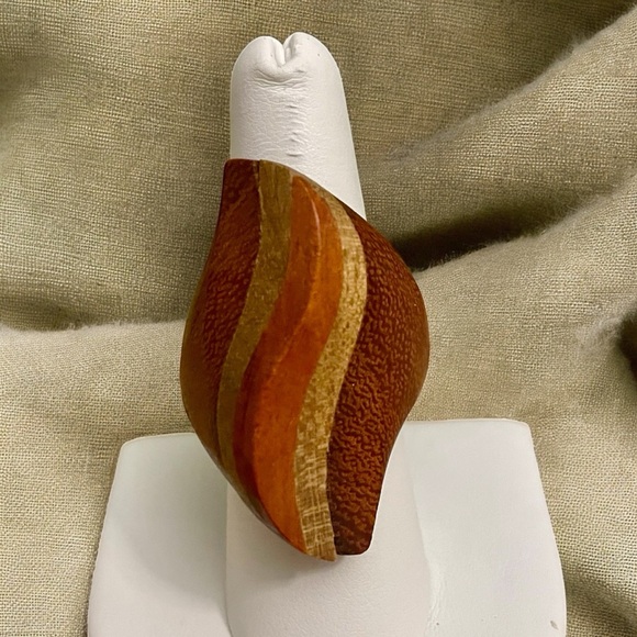 Artisan Jewelry - Vintage Handmade Abstract Wooden Ring Size 8